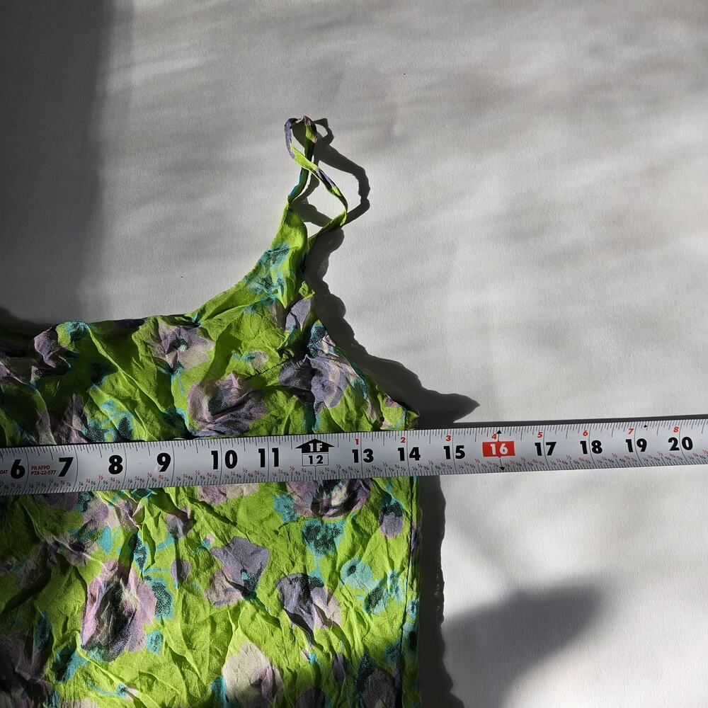 Euro Silk Midi Dress Green Floral Fairycore - Size Small - Picture 7 of 9
